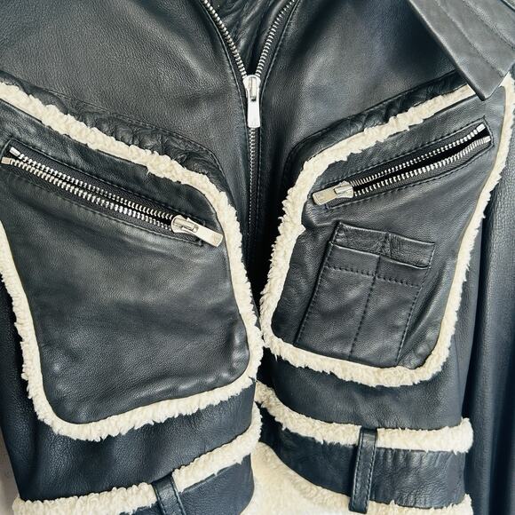 Jonny Cota Moto Y2k Rocker Leather Cropped Jacket Womens Medium Sherpa Biker - Picture 8 of 13